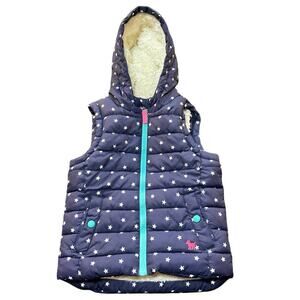Mini Boden Blue Star Print Fleece Lined Full Zip Puffer Vest Size 4-5Y
